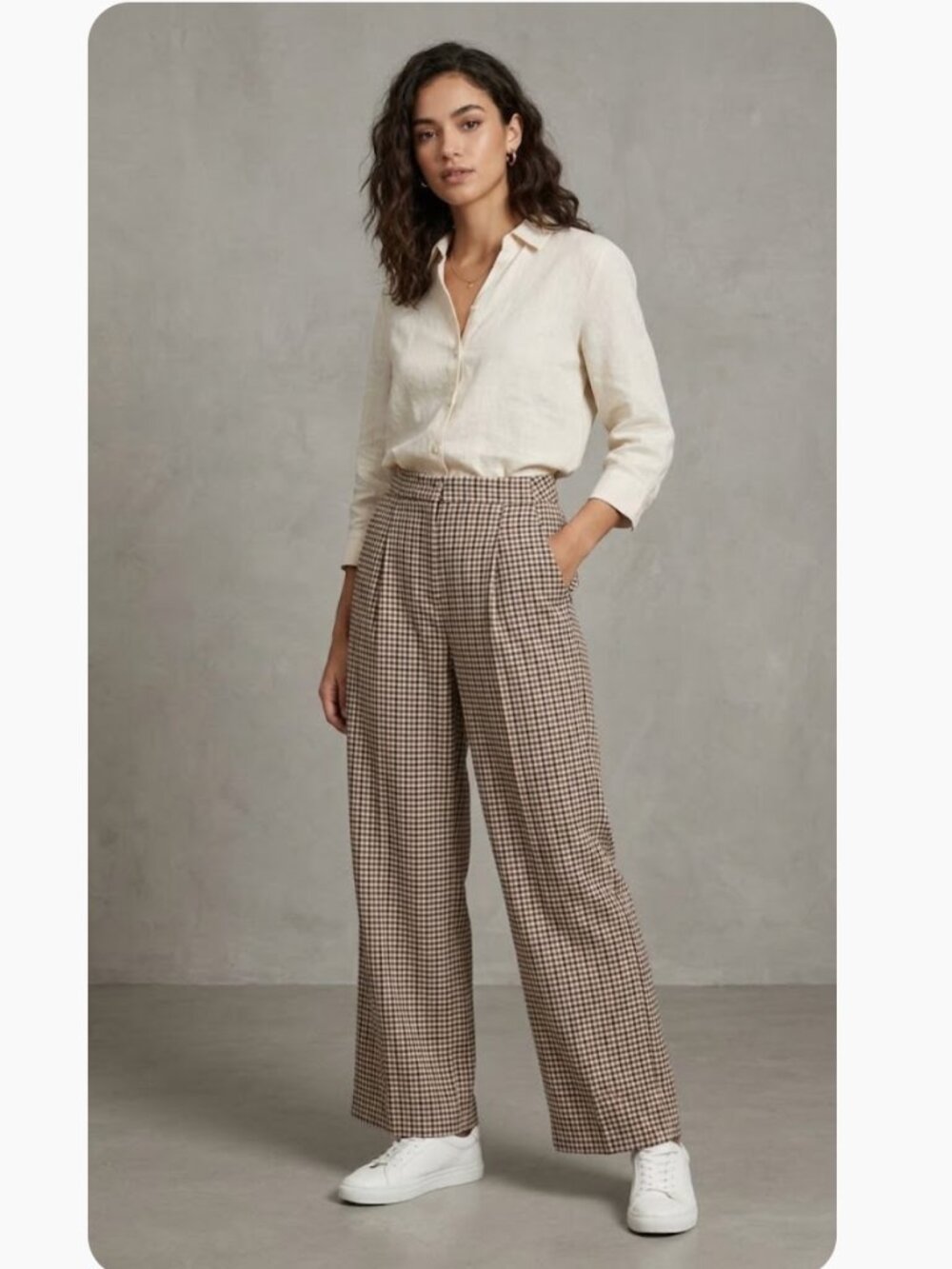 NWT ZARA Plaid Wide Leg Pants S High Waist Cropped  Trousers Brown Houndstooth